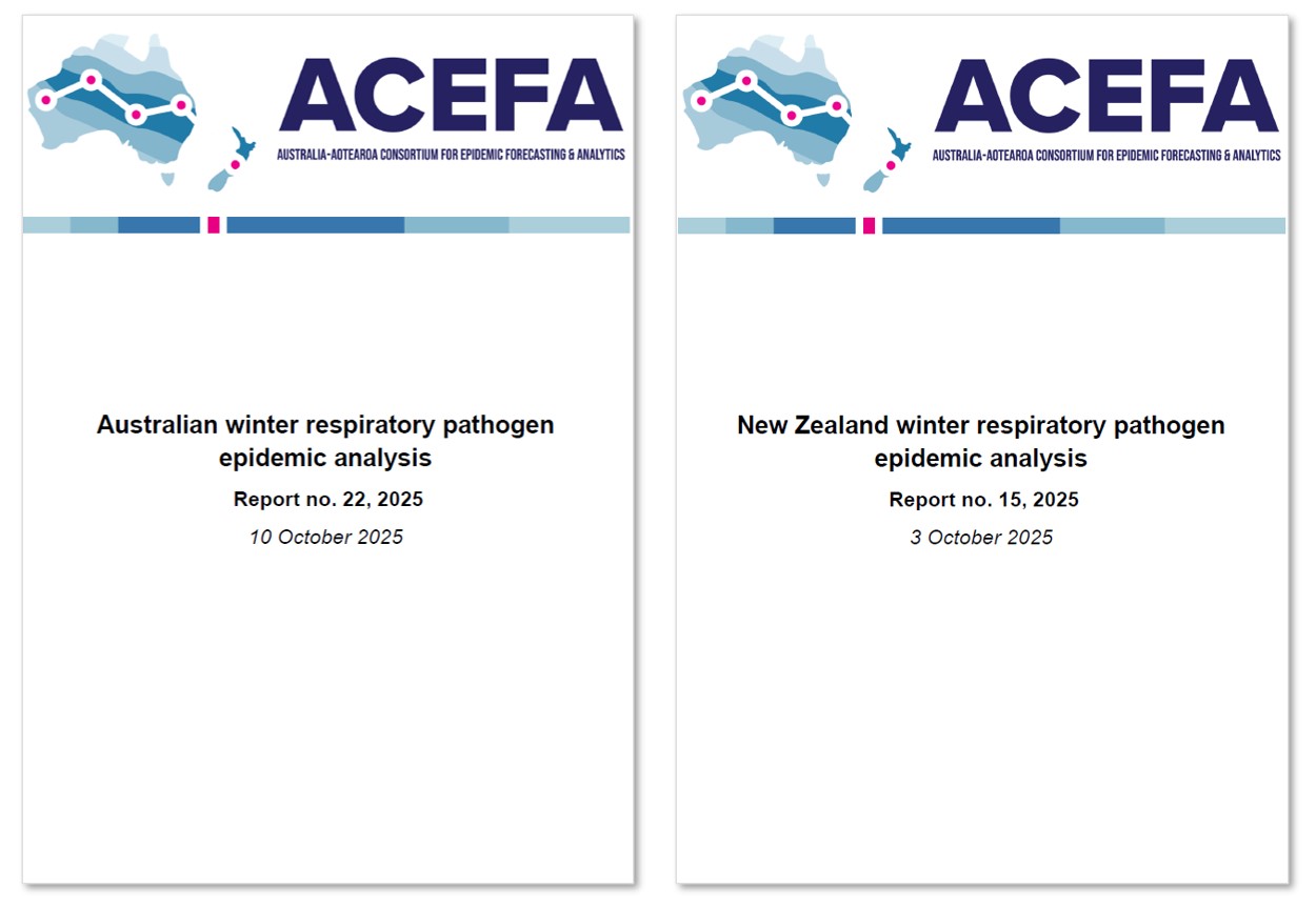 The cover of two ACEFA reports side by side, with the Australia report number 22 from the 10th of October 2025 on the left and the New Zealand report number 15 from the 3rd of October on the right.
